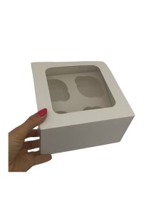 PUDEŁKO NA MUFFINKI + KRATOWNICA (4 GNIAZDA) BIAŁE / zgrzewka 25szt.